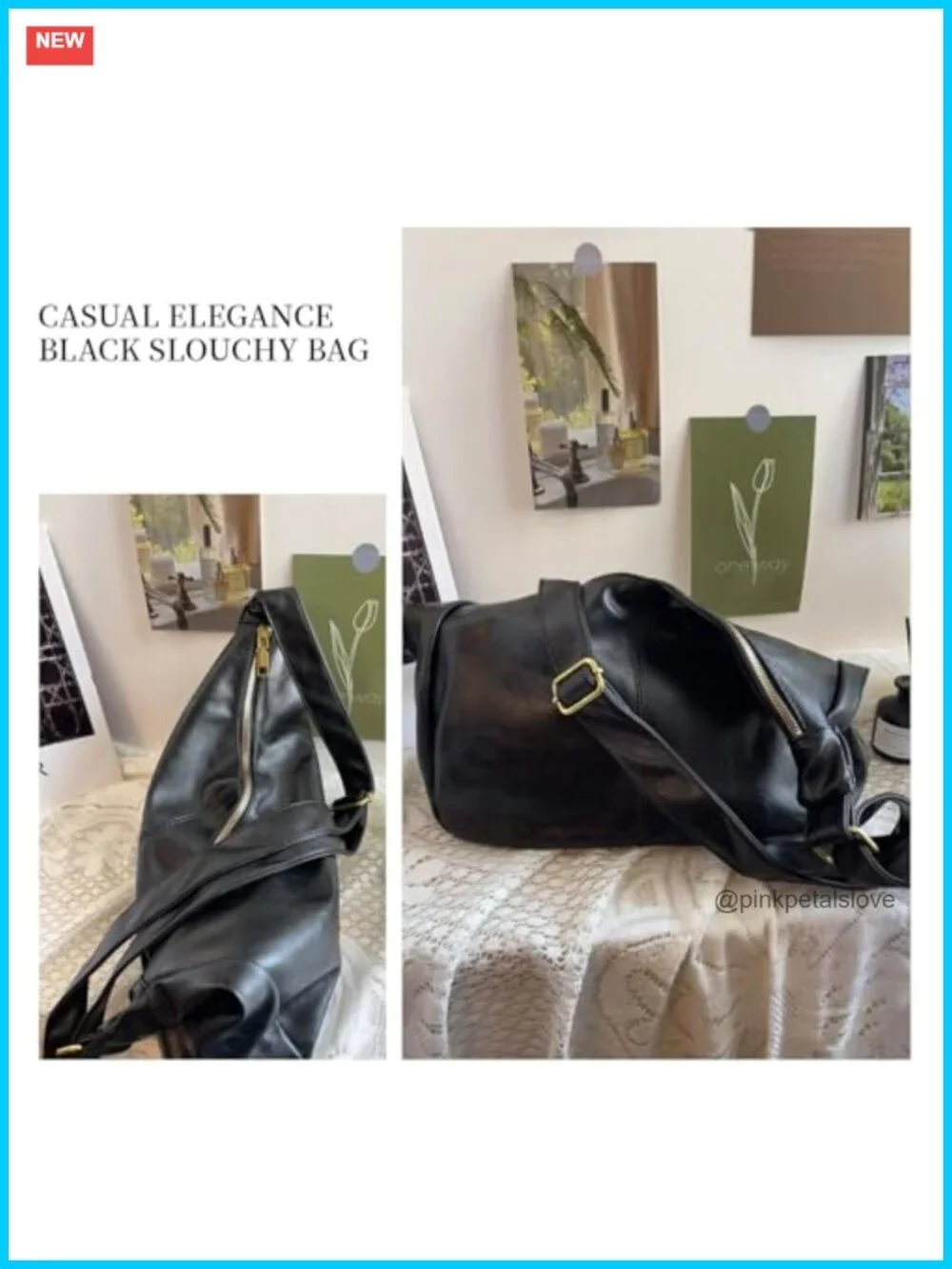 Ultra Soft Foldable Vegan Leather Hobo Shoulder Handbag Slouchy Tote Purse